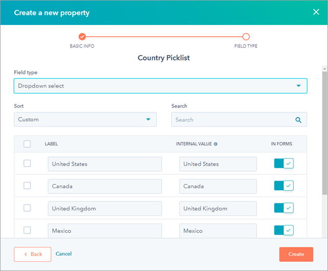 Create a new property, field type